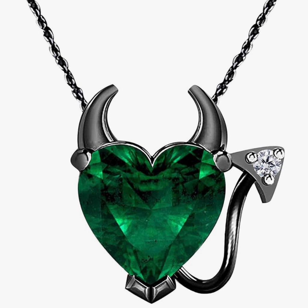 Nwot Whimsical Emerald Gemstone Heart Devil Pendant Necklace 50$